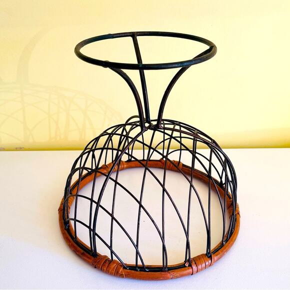 Vintage Decorative Wood Metal Pedestal Basket Bowl Bread Fruit Home Decor - Picture 8 of 10